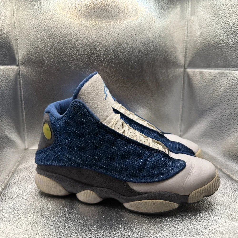 Size 8.5 Jordan 13 Retro 2010 Flint French Blue Gray White Mens Shoes 414571-401